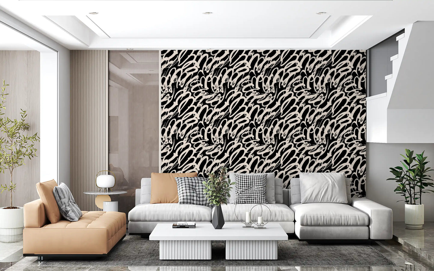 Tapeta z monochromatycznym abstrakcyjnym wzorem linii w formie spirali