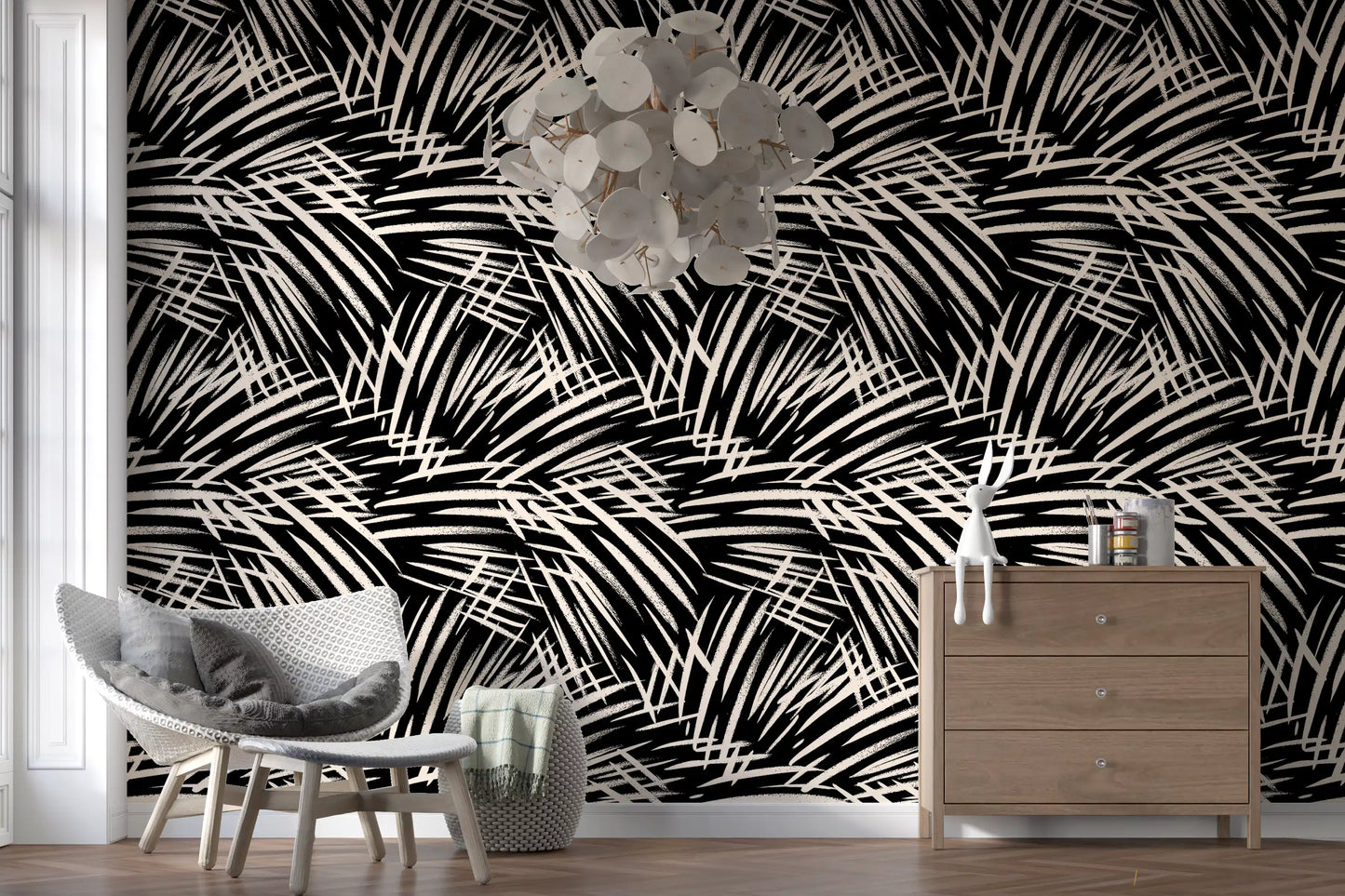 Monochrome Tapeten mit linearen Pinselstrichen