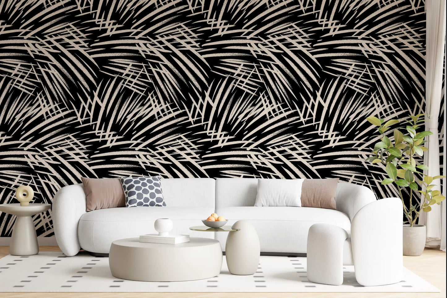 Monochrome Tapeten mit linearen Pinselstrichen