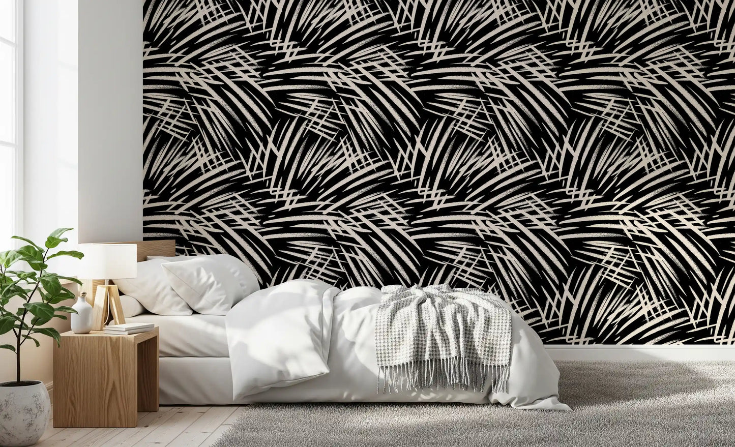 Monochrome Tapeten mit linearen Pinselstrichen