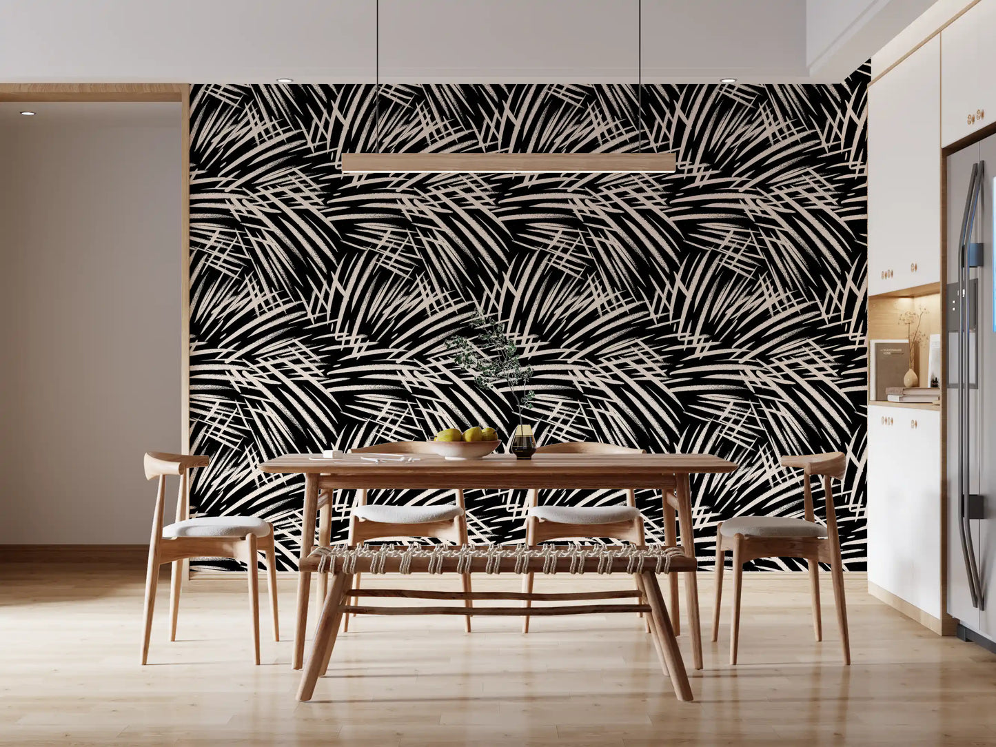 Monochrome Tapeten mit linearen Pinselstrichen