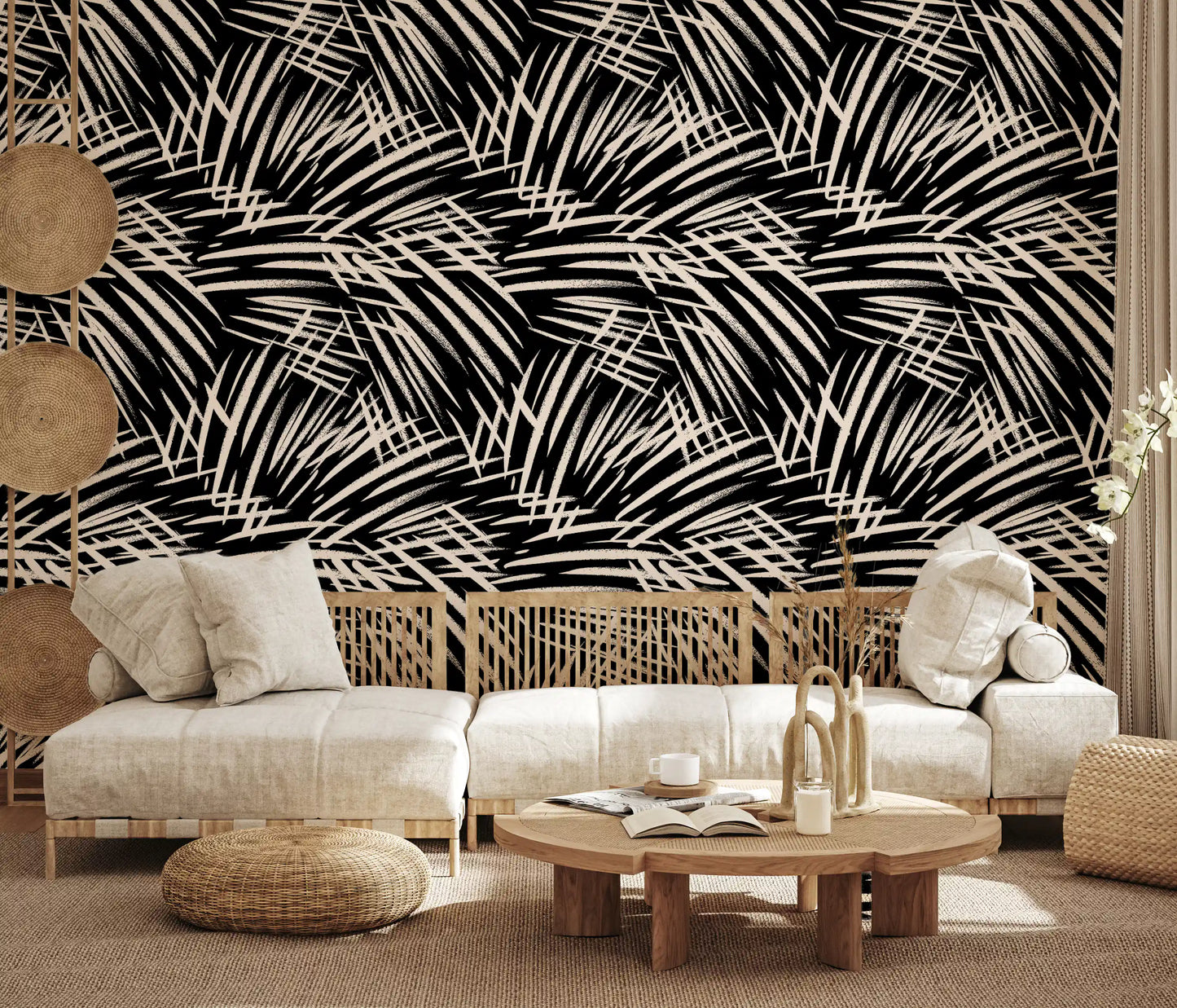 Monochrome Tapeten mit linearen Pinselstrichen