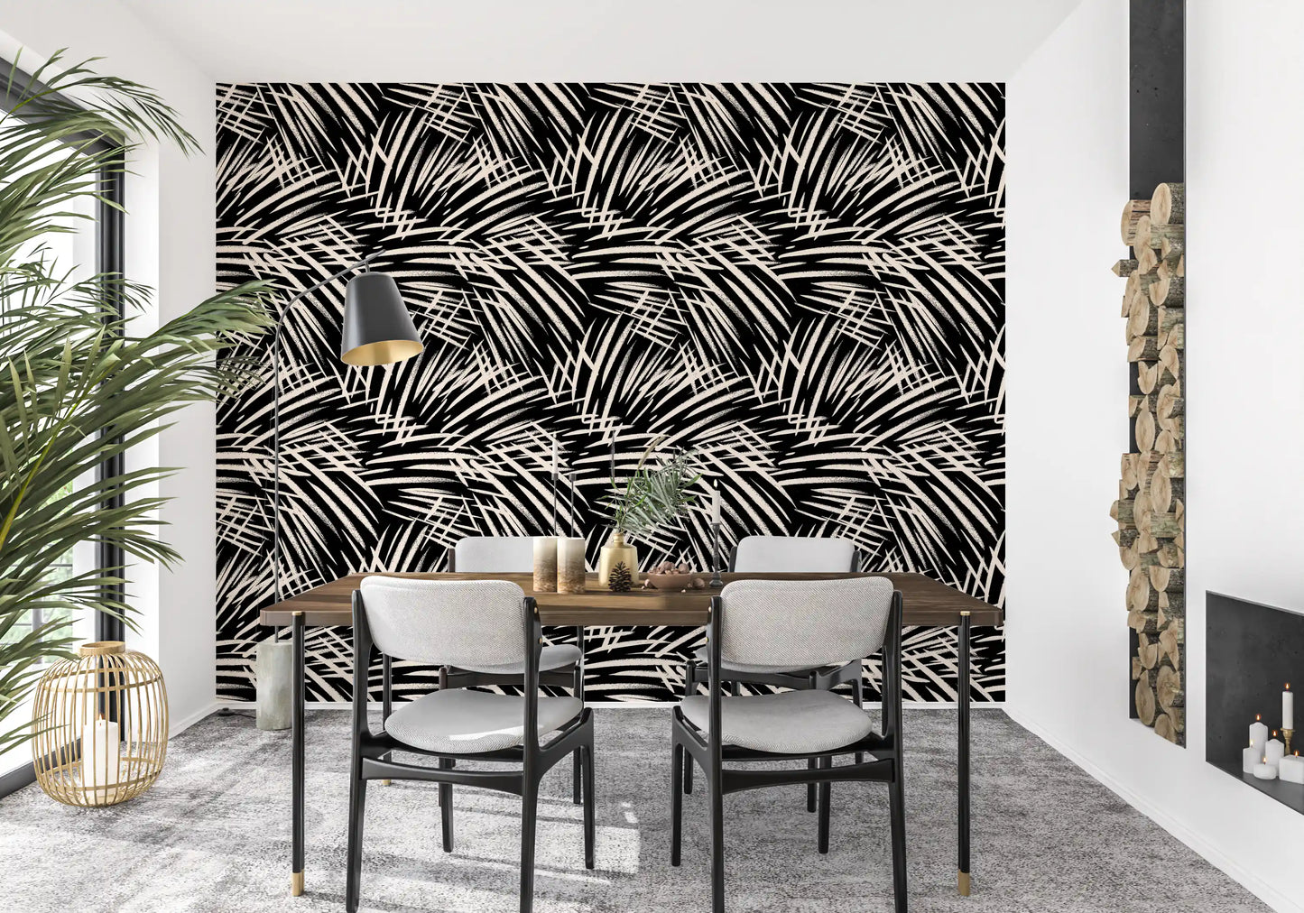 Monochrome Tapeten mit linearen Pinselstrichen