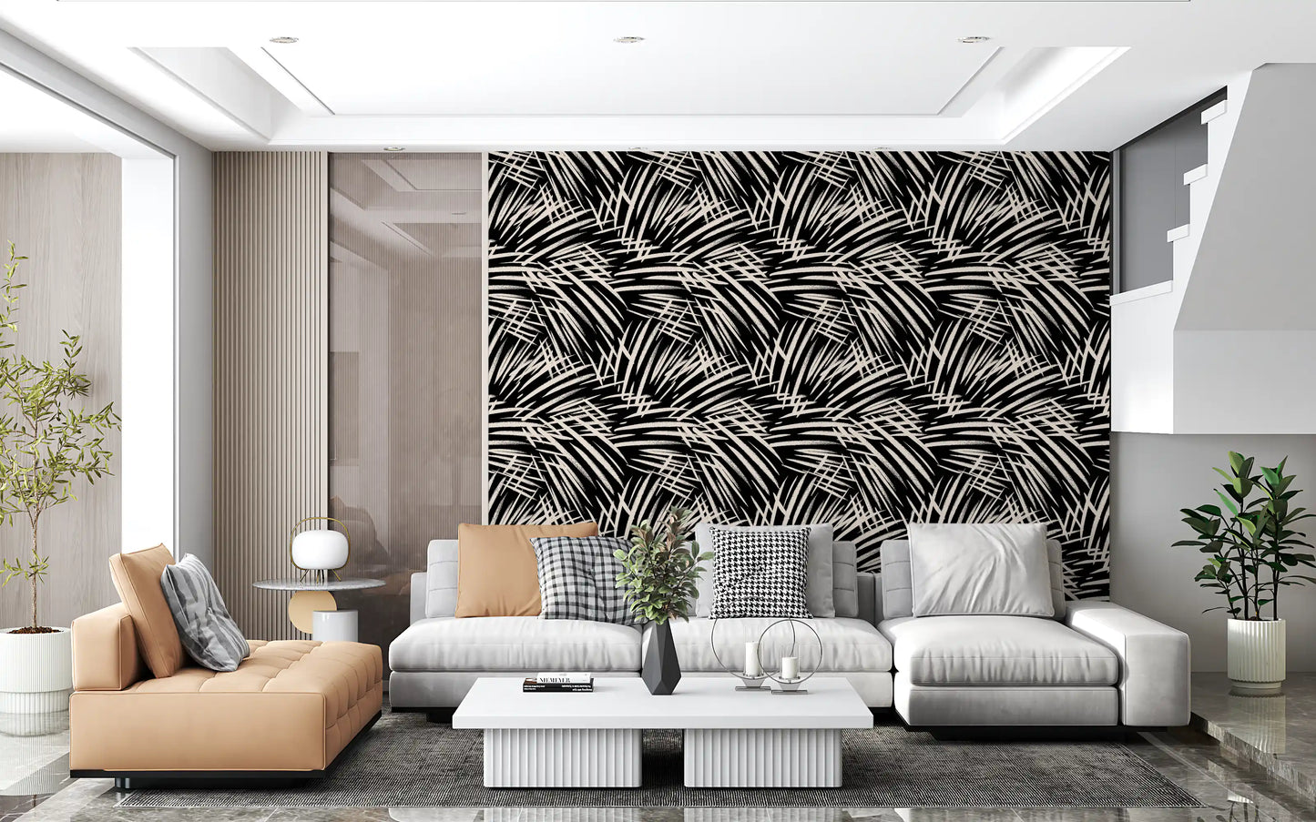 Monochrome Tapeten mit linearen Pinselstrichen
