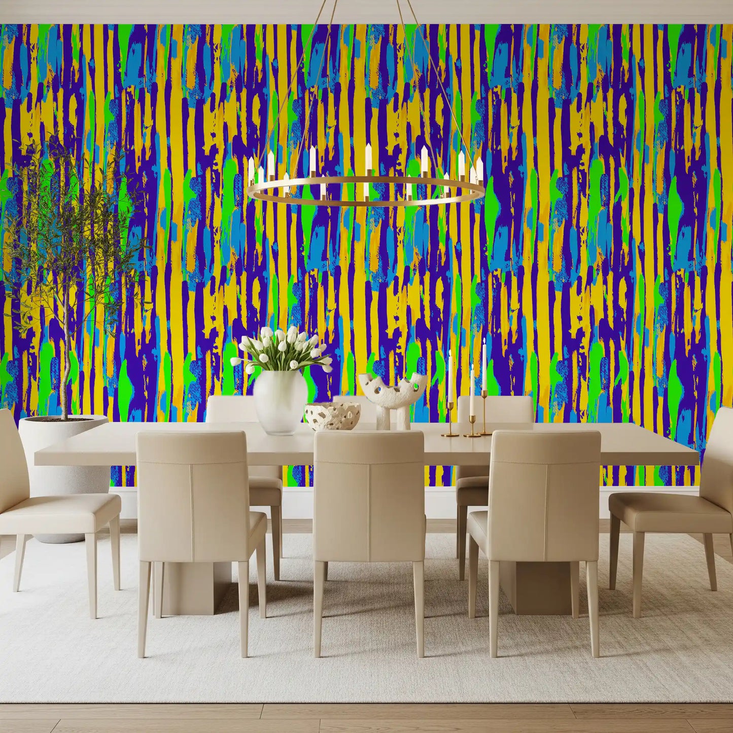 Vibrant Neon Brushstroke Stripe Wallpaper⁠