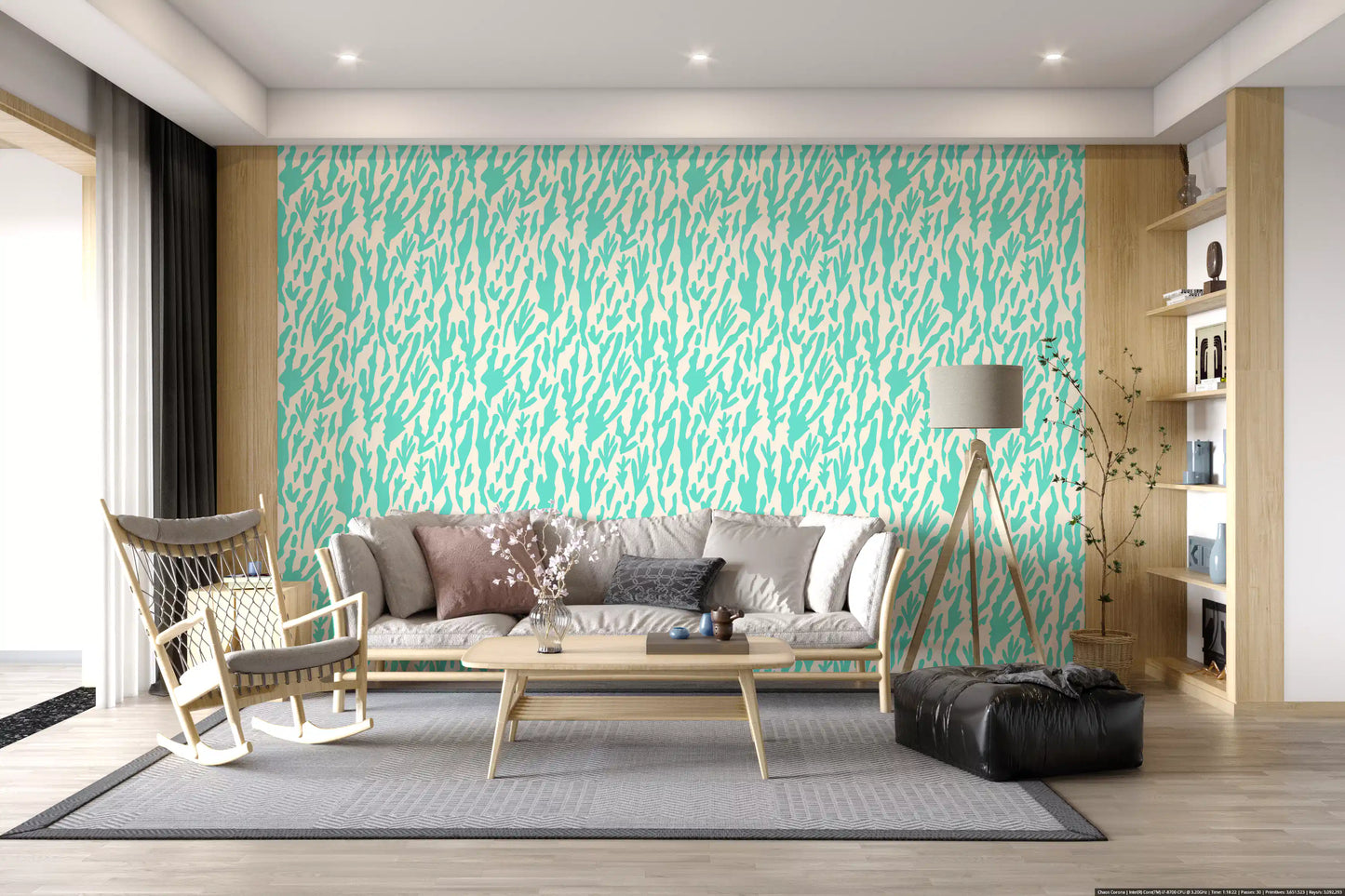 Minimalistisk teal botanisk bølgetapet⁠