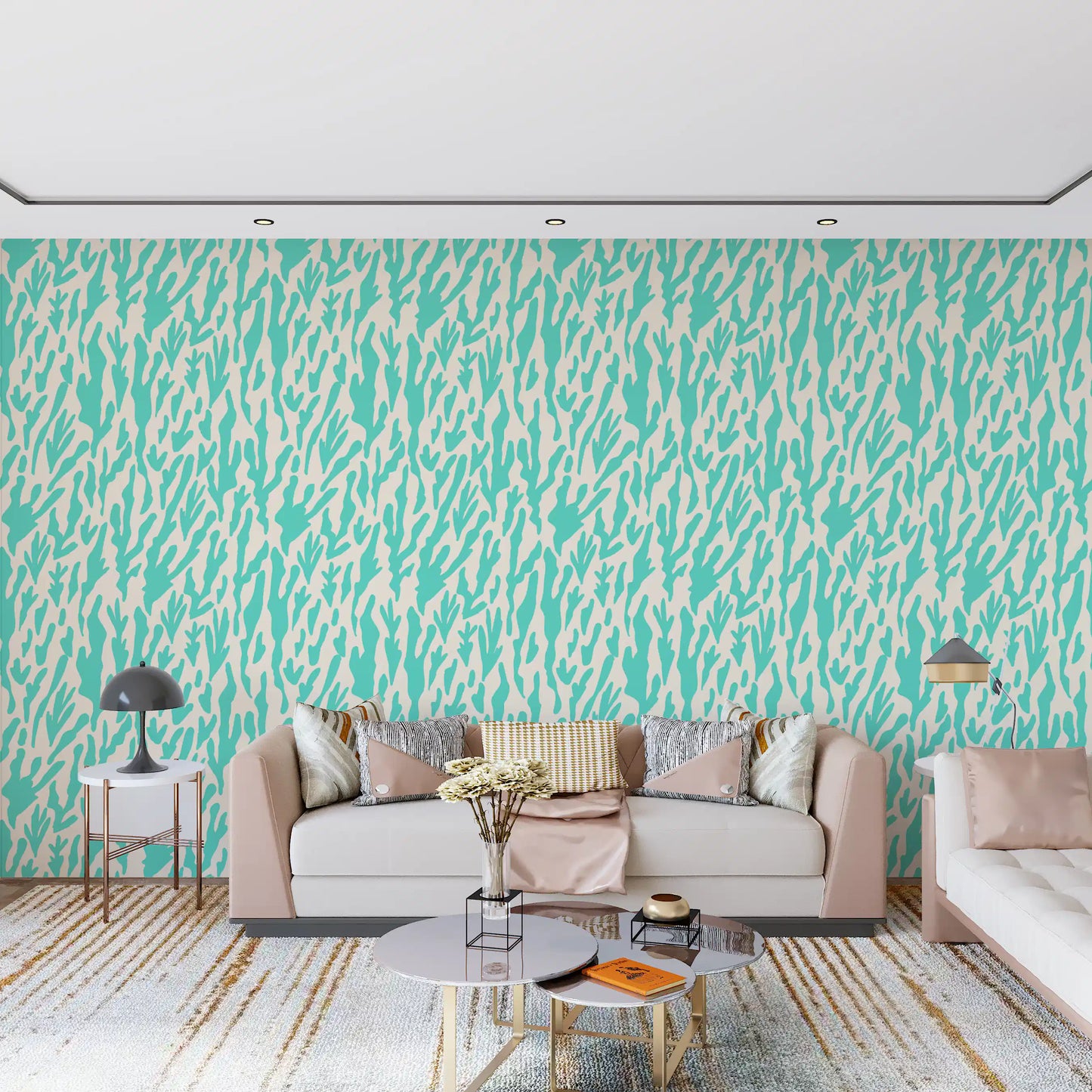 Minimalistisk teal botanisk bølgetapet⁠