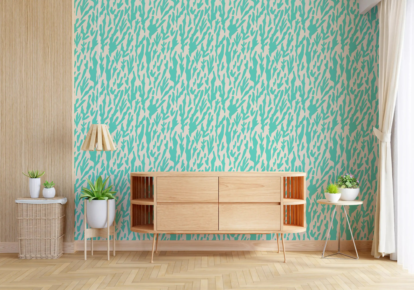 Minimalistisk teal botanisk bølgetapet⁠