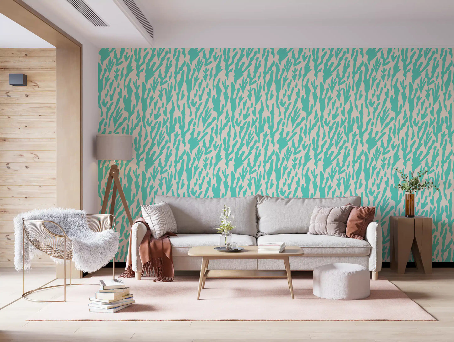 Minimalistisk teal botanisk bølgetapet⁠