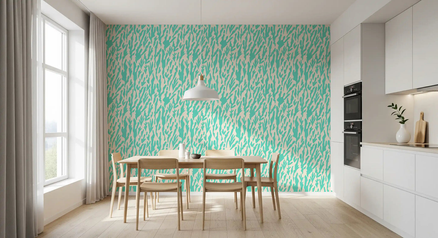 Minimalistisk teal botanisk bølgetapet⁠