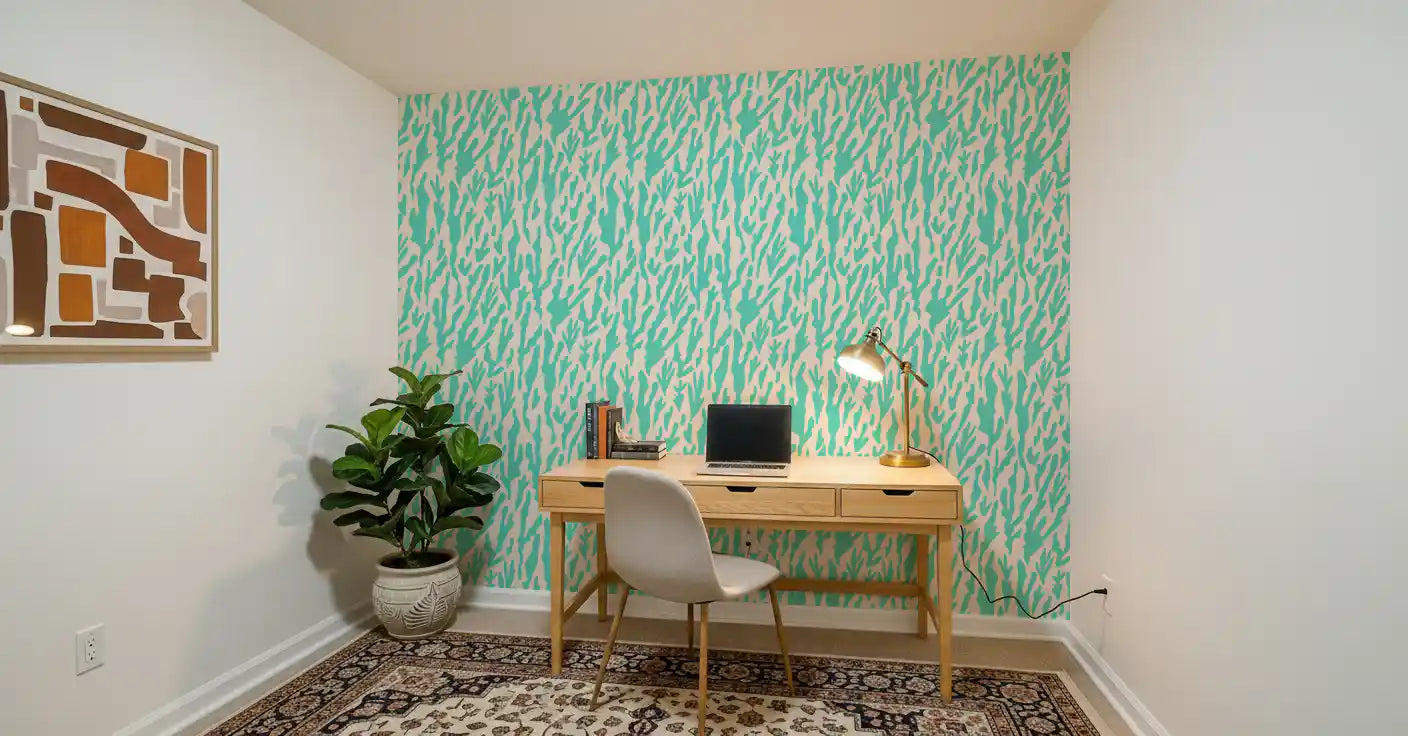 Minimalistisk teal botanisk bølgetapet⁠