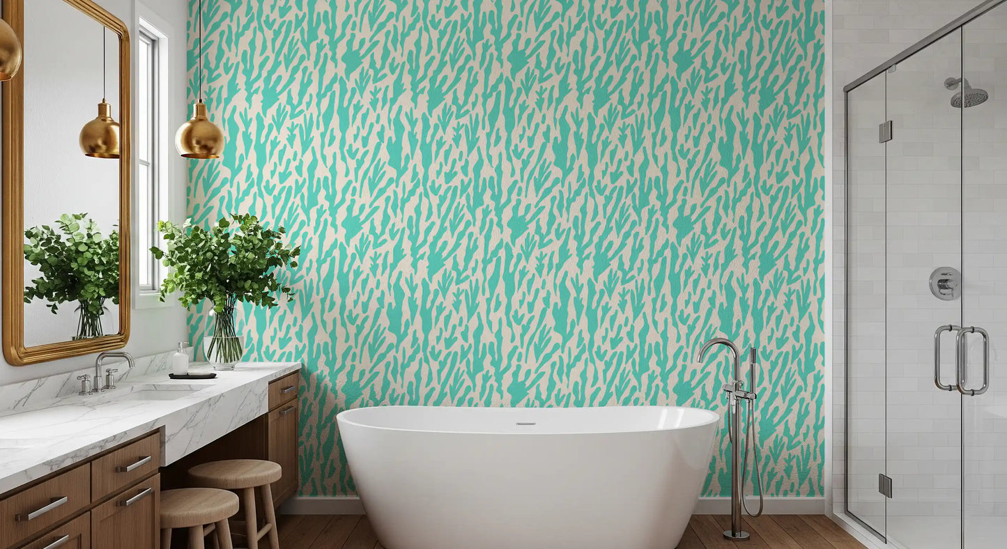 Minimalistisk teal botanisk bølgetapet⁠