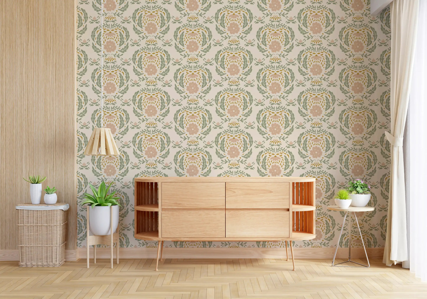 Salbei und Blush Damast Botanische Tapete