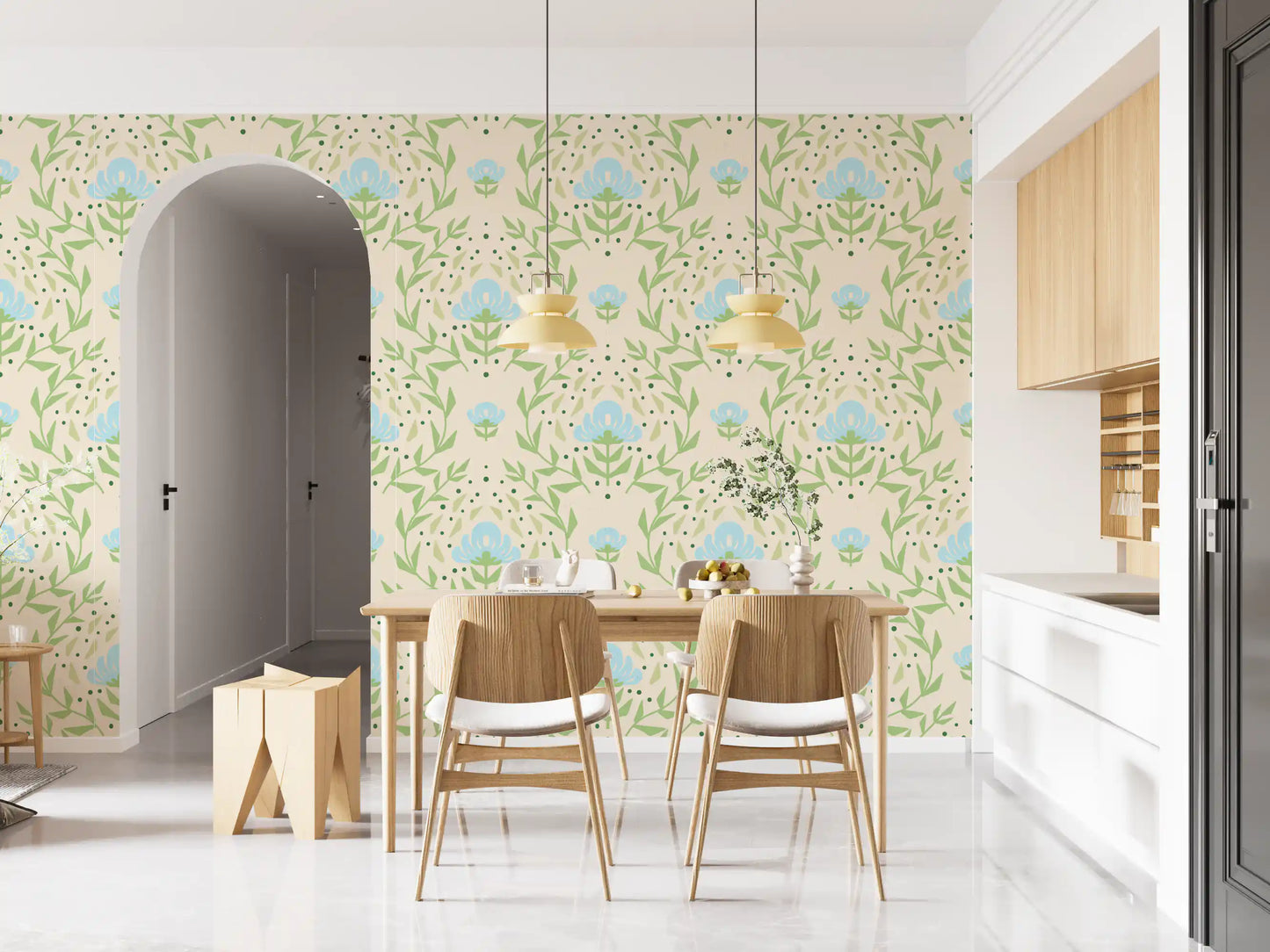 Nordic Bloom botanisk tryk tapet