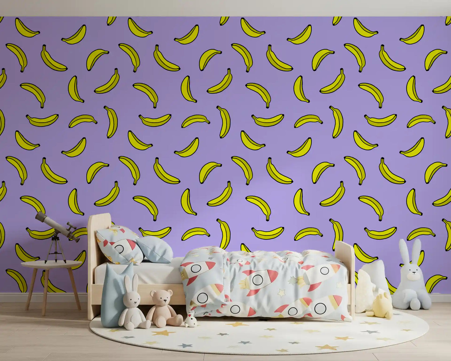 Papier peint imprimé banane pop jaune joyeux