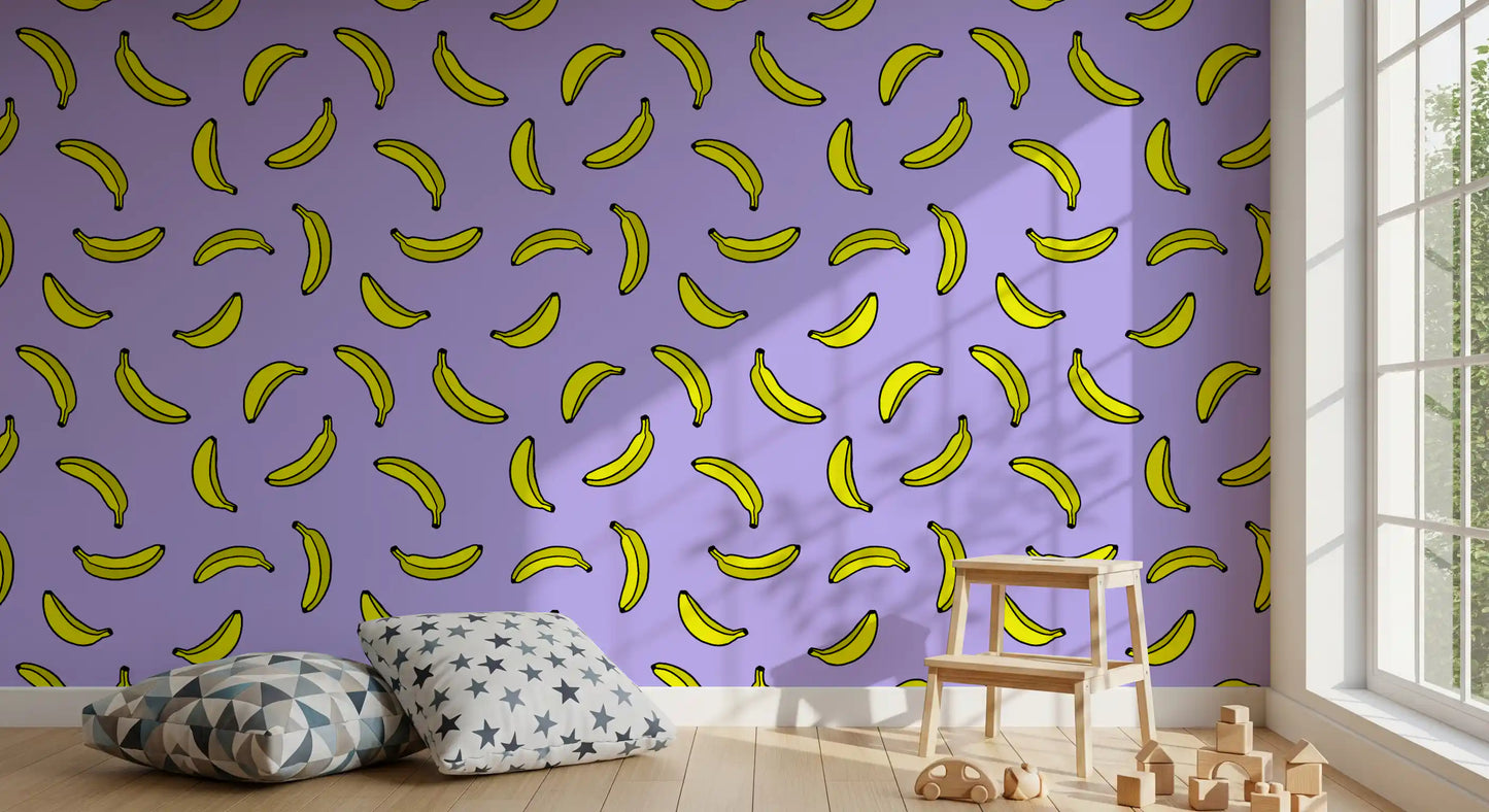 Papier peint imprimé banane pop jaune joyeux