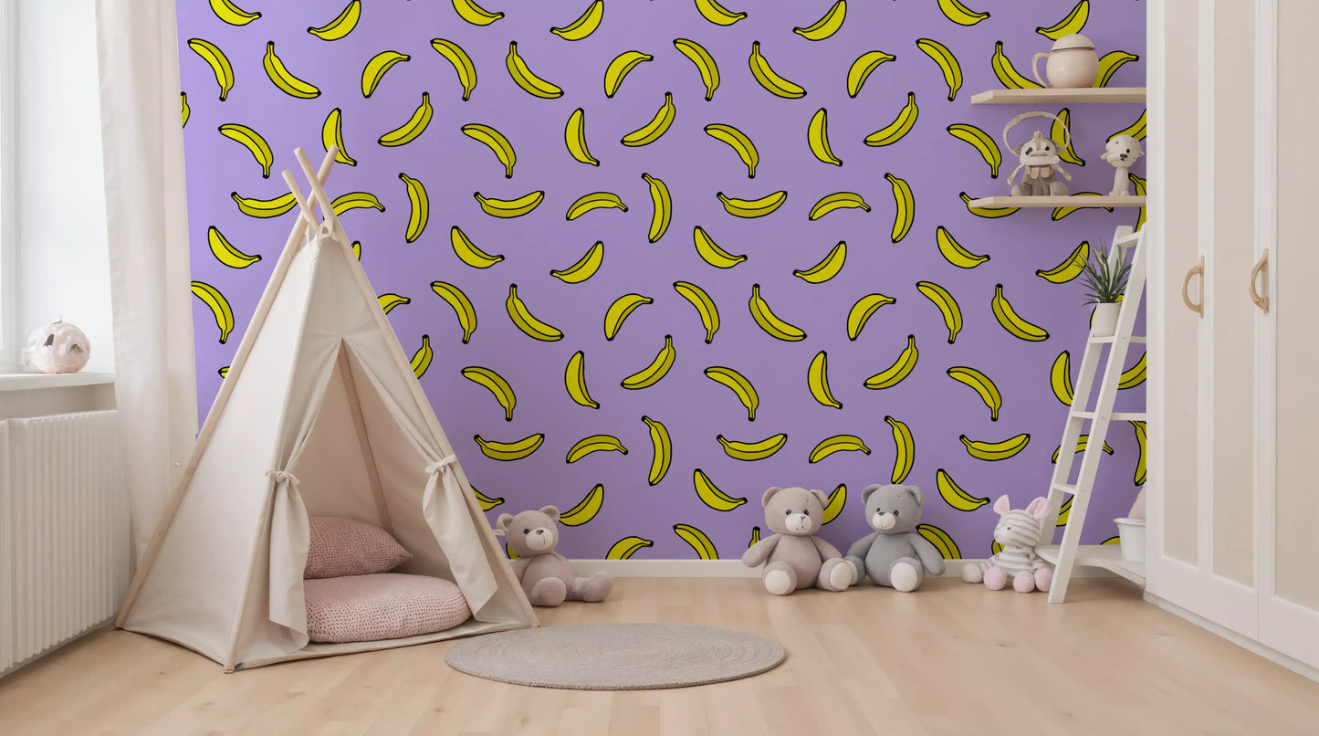 Papier peint imprimé banane pop jaune joyeux