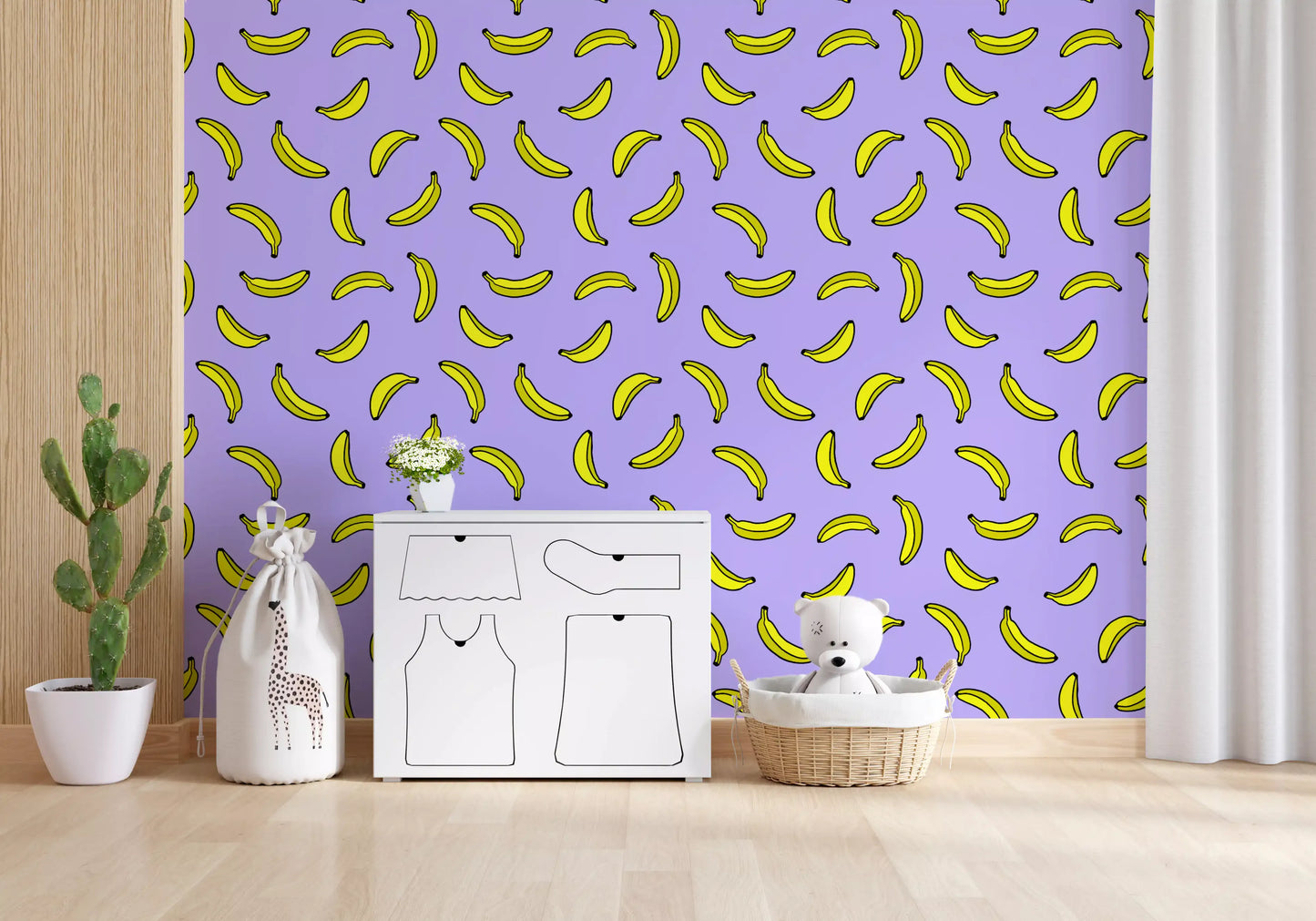 Papier peint imprimé banane pop jaune joyeux