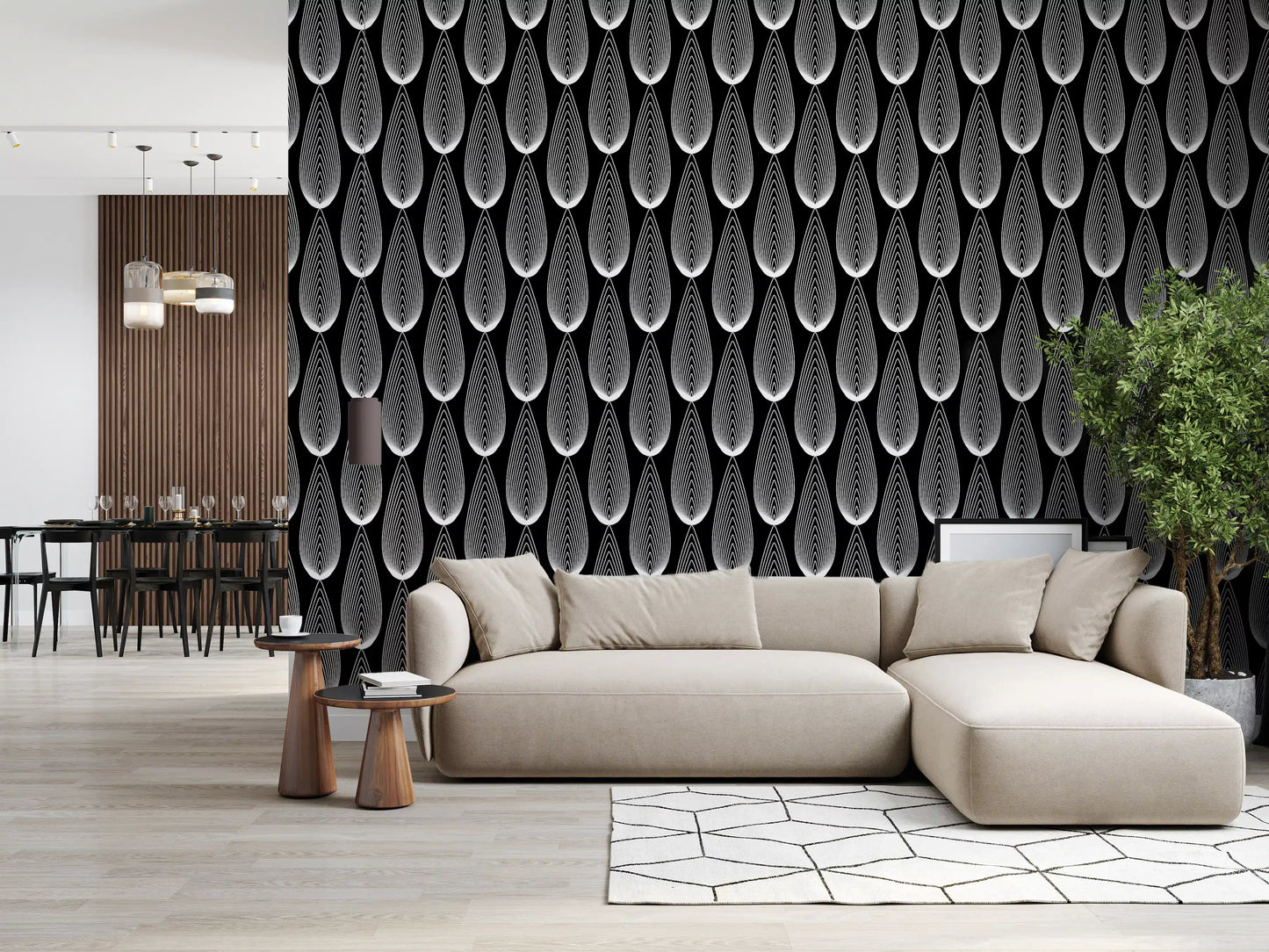 Papier peint à motif linéaire goutte d'eau minimaliste⁠