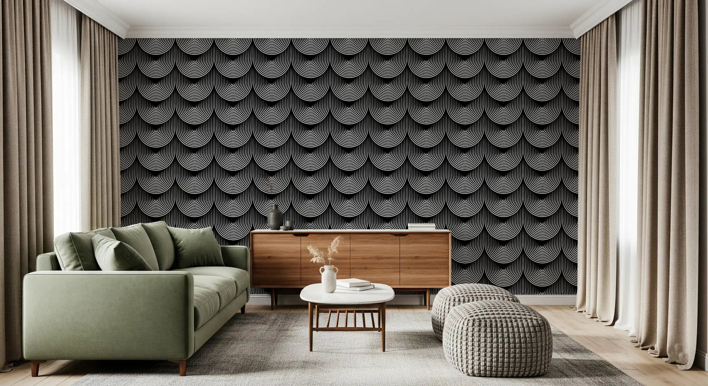 Monokrom geometrisk bue mønster tapet