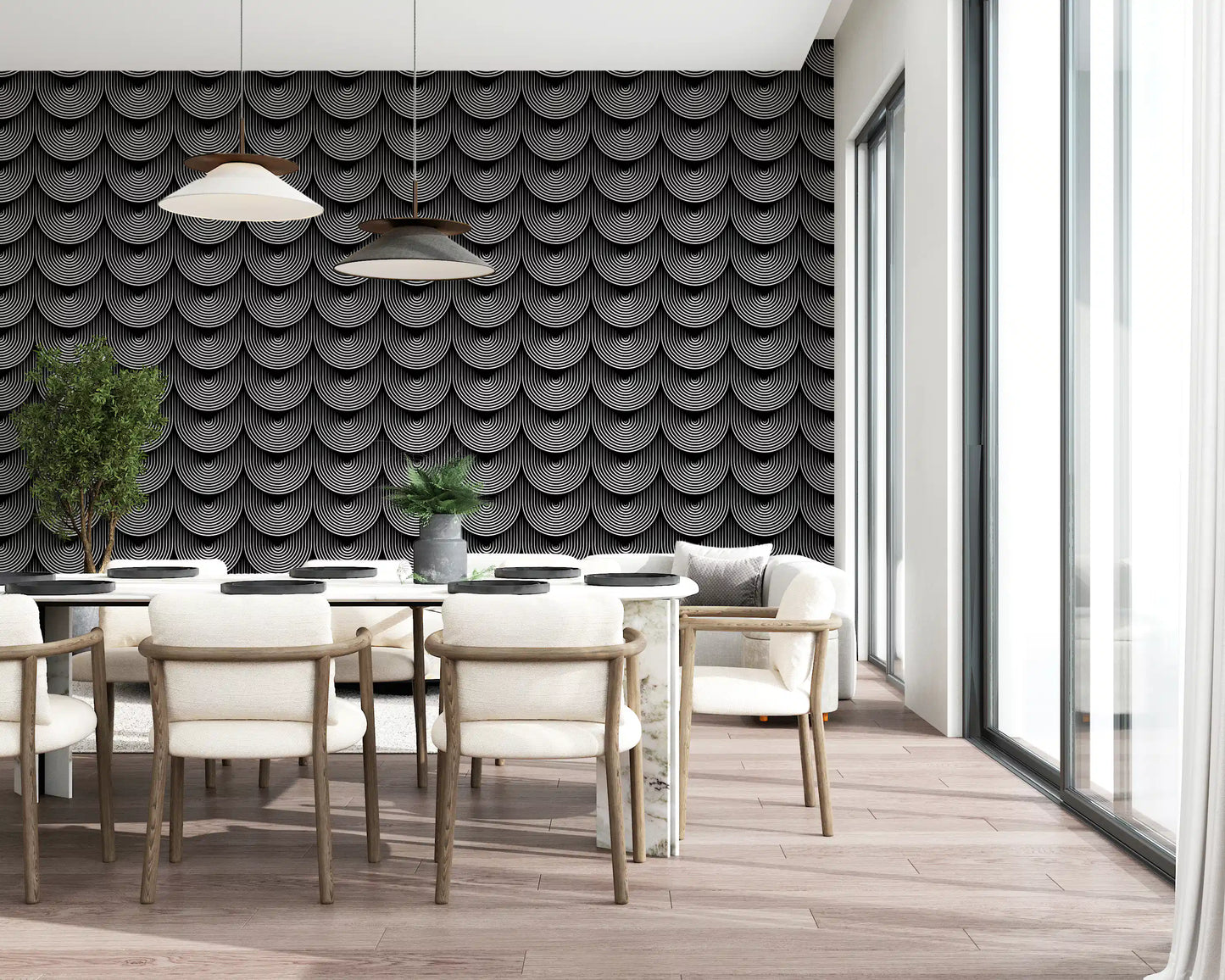 Monokrom geometrisk bue mønster tapet
