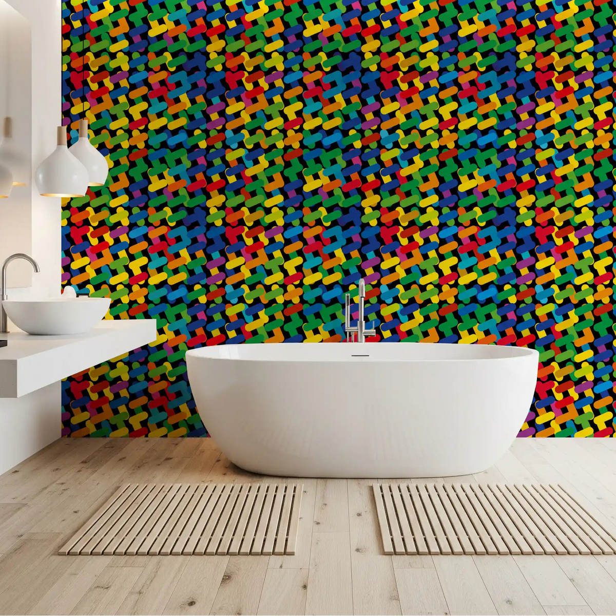 Colorful capsule mosaic wallpaper lifts a plain bathroom with colour GD11702
