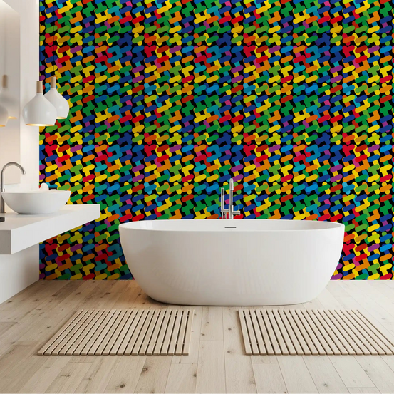 Colorful capsule mosaic wallpaper lifts a plain bathroom with colour GD11702
