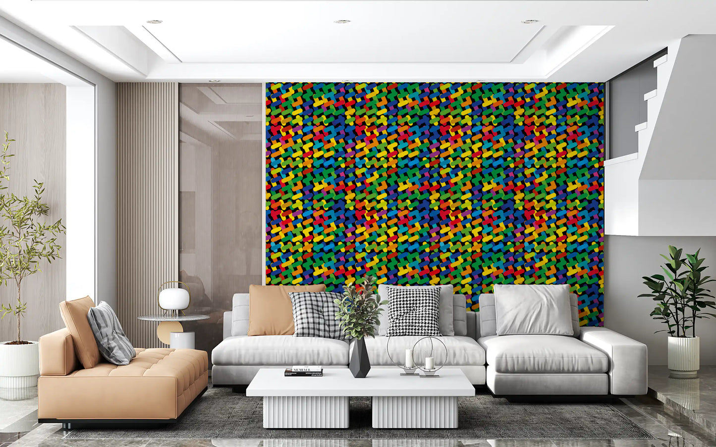 Abstrakt Farverigt Kapsel Mosaik Tapet