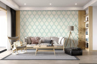 Art Deco Fan Pattern in Sage and Cream Wallpaper⁠