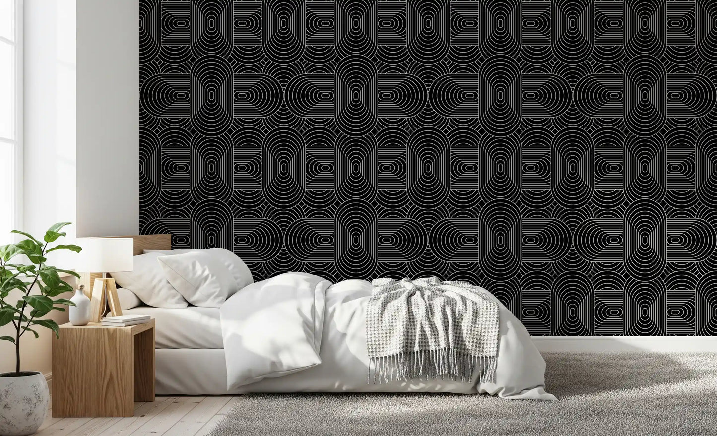 Minimalistisches Tapetenmuster mit linearem Bogen