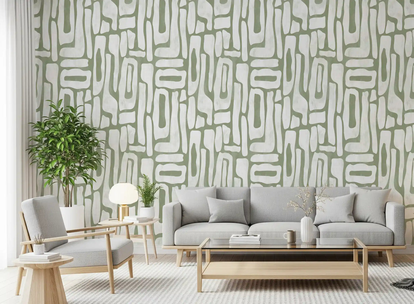 Sage Green Organisk Abstrakte Former Tapet