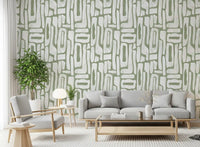 Sage Green Organisk Abstrakte Former Tapet