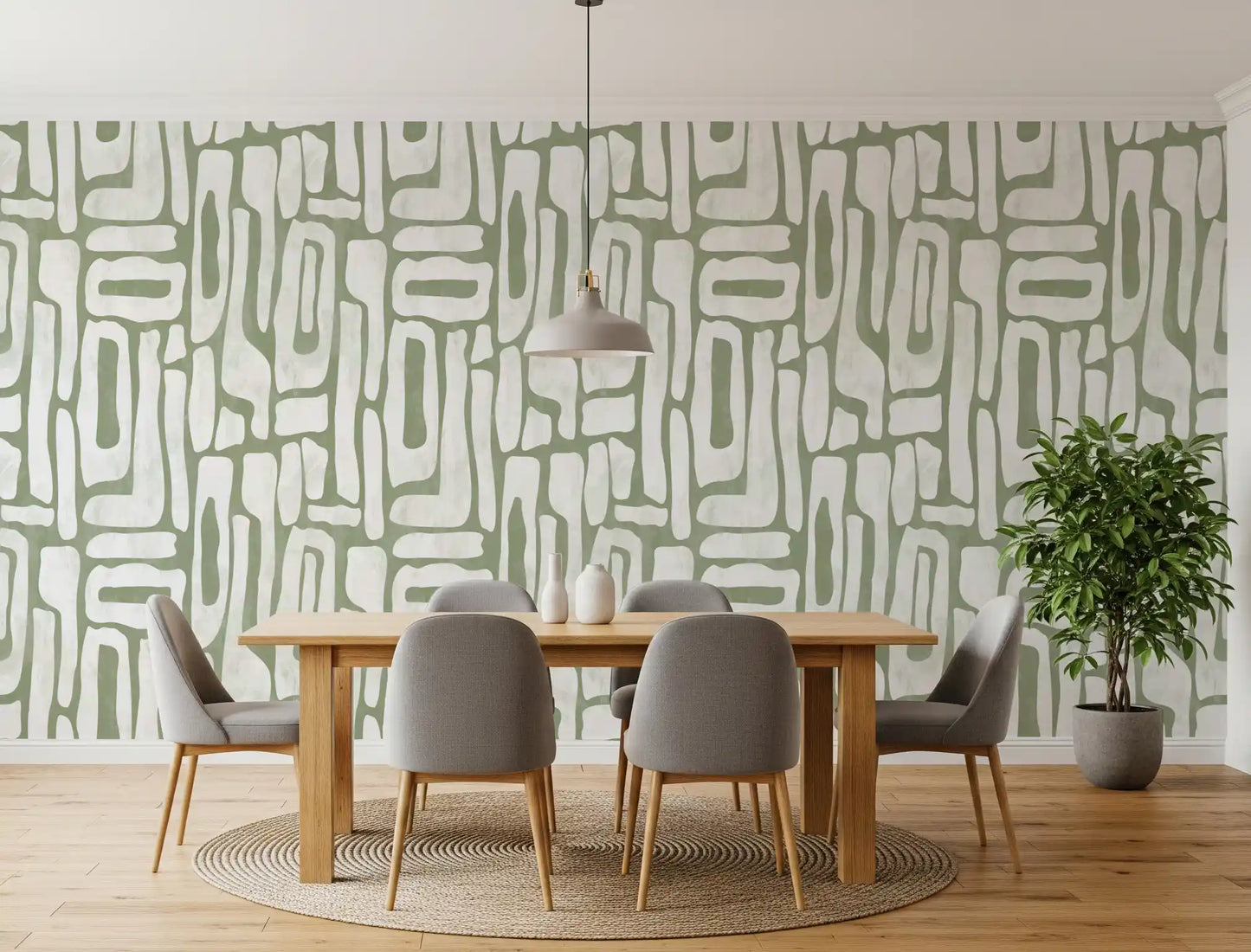 Sage Green Organisk Abstrakte Former Tapet
