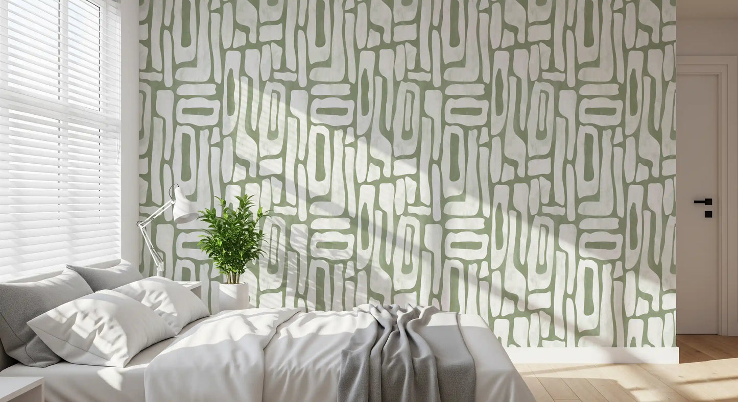 Sage Green Organisk Abstrakte Former Tapet