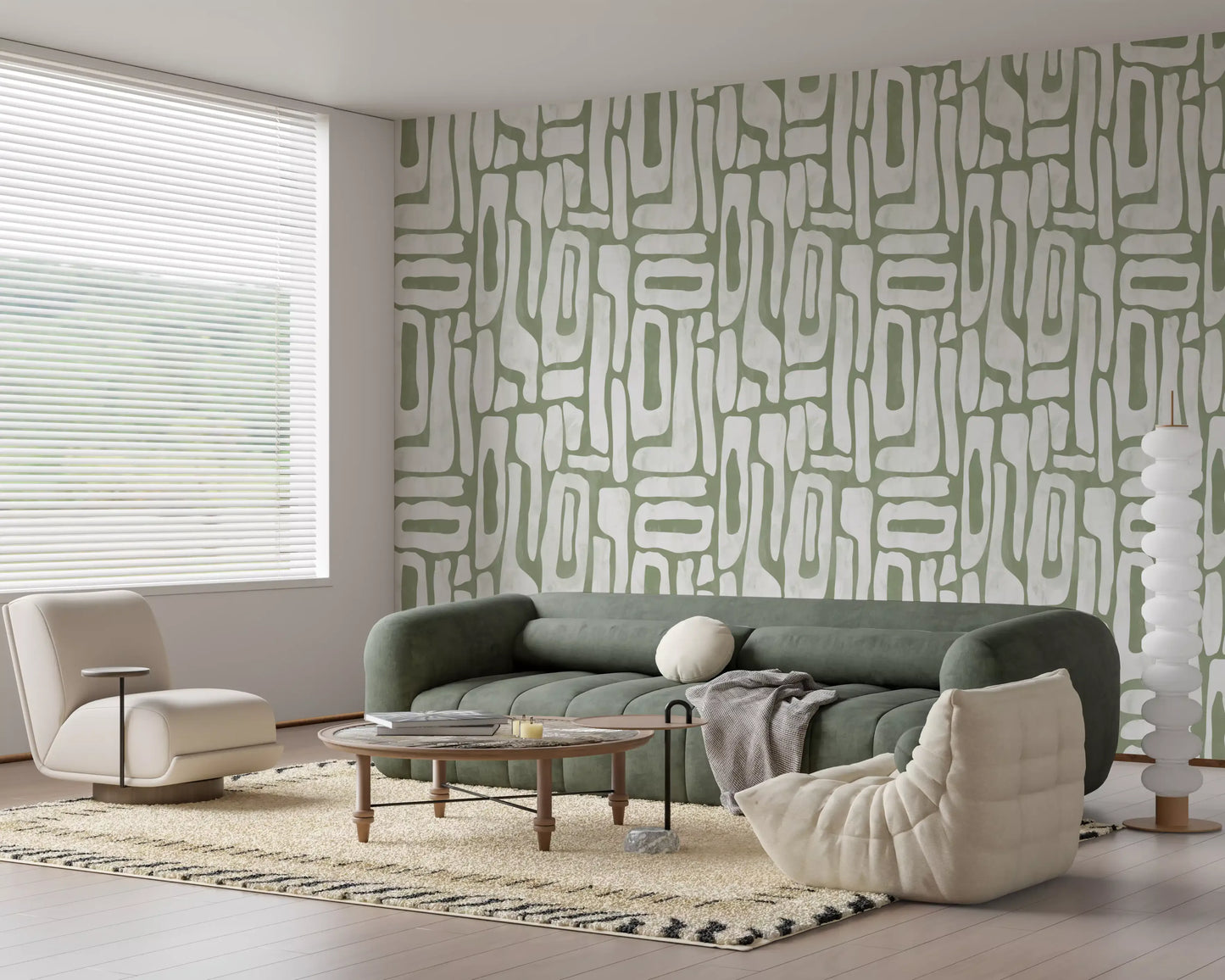 Sage Green Organisk Abstrakte Former Tapet
