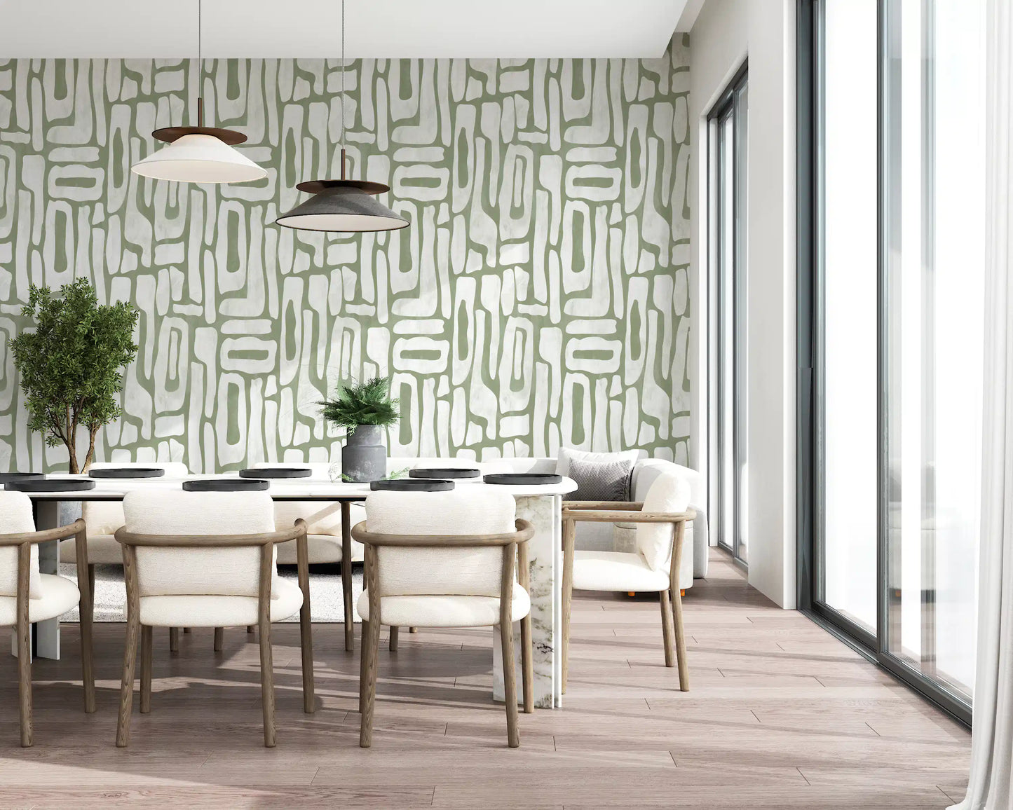 Sage Green Organisk Abstrakte Former Tapet