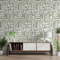 Sage Green Organisk Abstrakte Former Tapet
