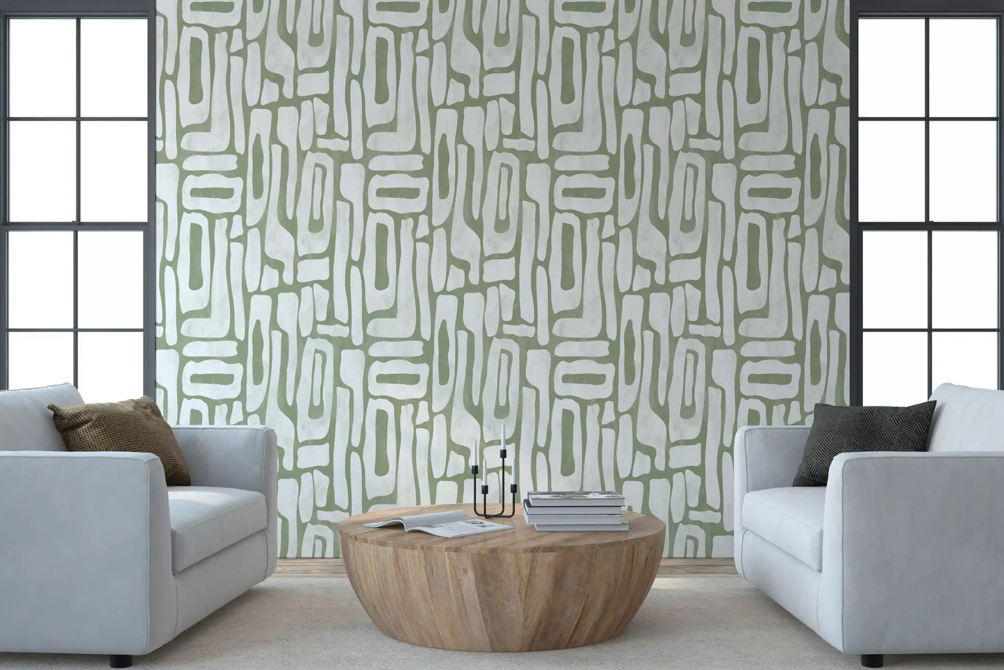 Sage Green Organisk Abstrakte Former Tapet