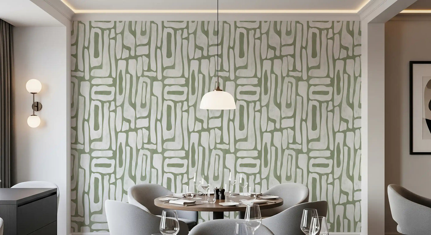 Sage Green Organisk Abstrakte Former Tapet