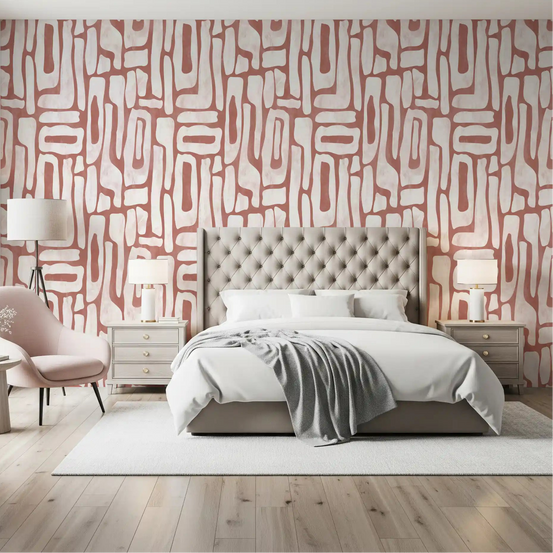 Abstract Terracotta Organic Shapes wallpaper warms a restful bedroom GD11716
