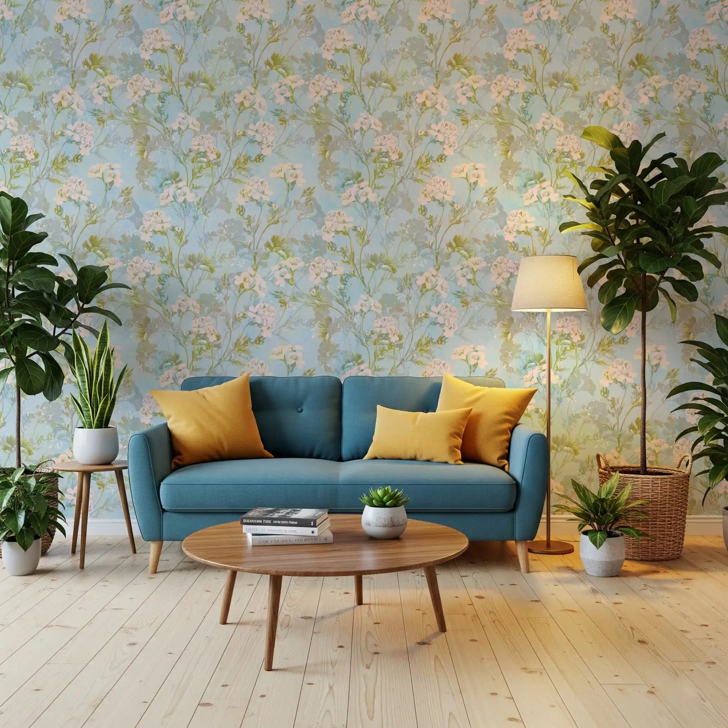 Mjukt akvarellängsflora tapet⁠