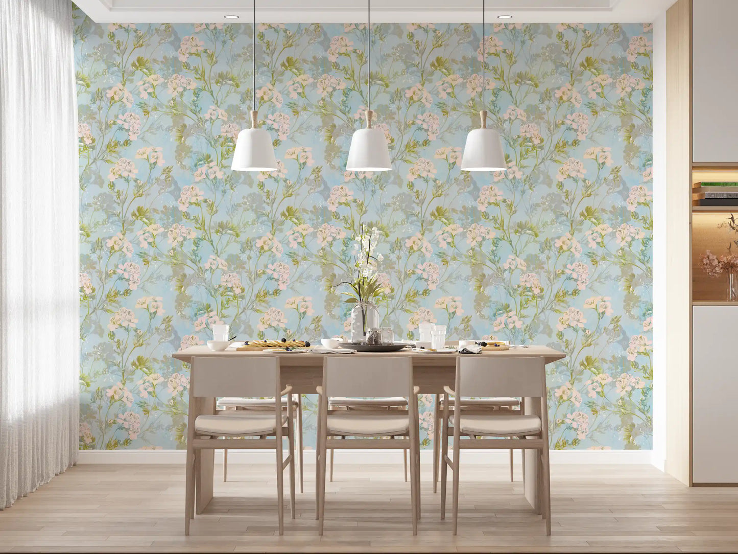 Mjukt akvarellängsflora tapet⁠