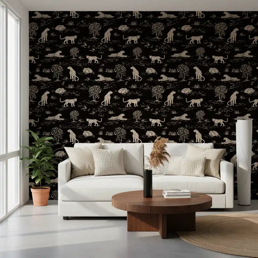 Sketched leopards give a Living room bold, graphic character as wallpaper. GD11725
