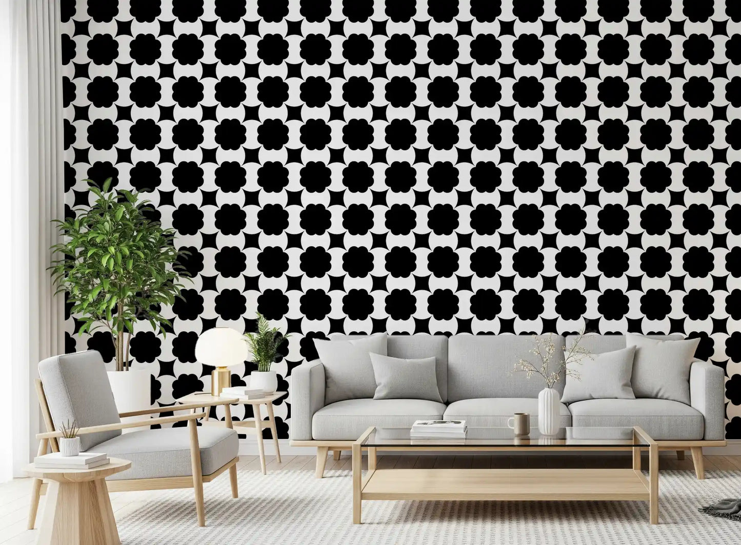 Monochrome Blumenranken Tapete