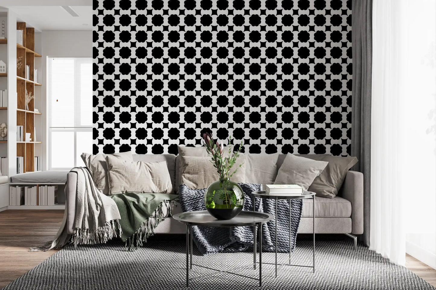 Monochrome Blumenranken Tapete