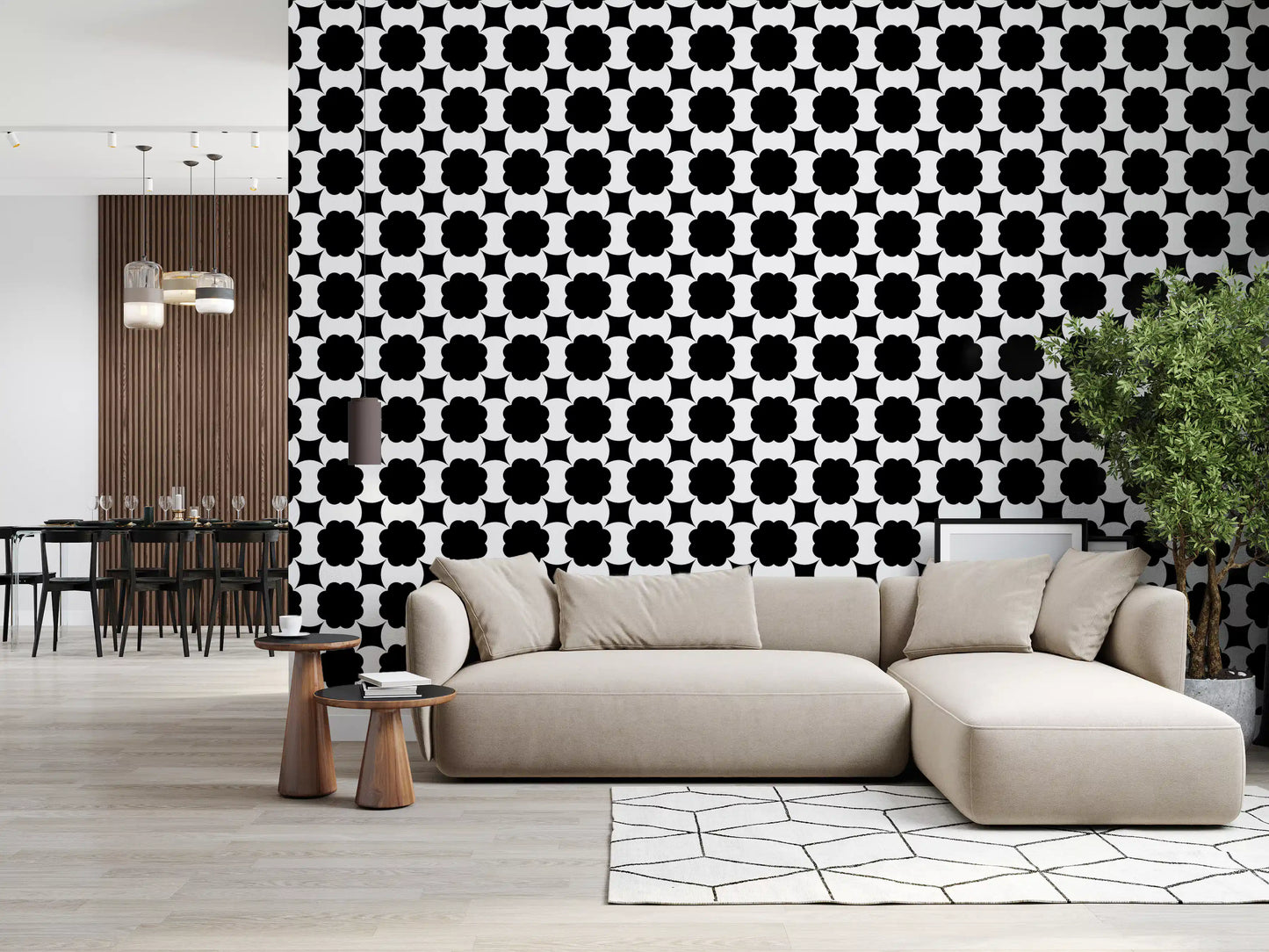 Monochrome Blumenranken Tapete
