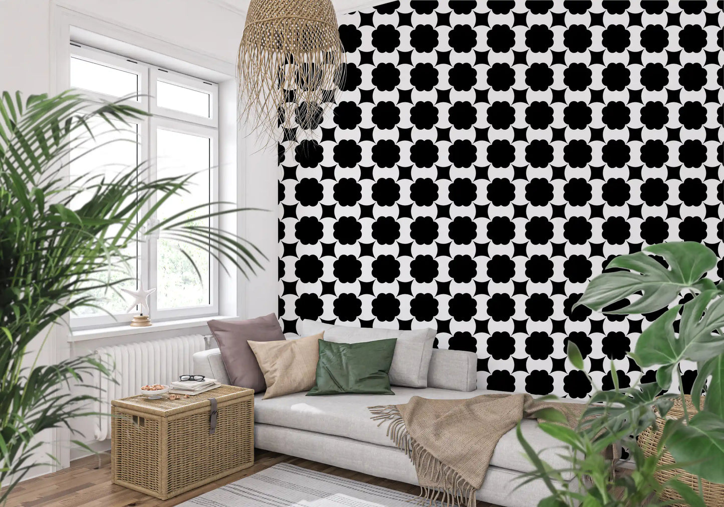Monochrome Blumenranken Tapete