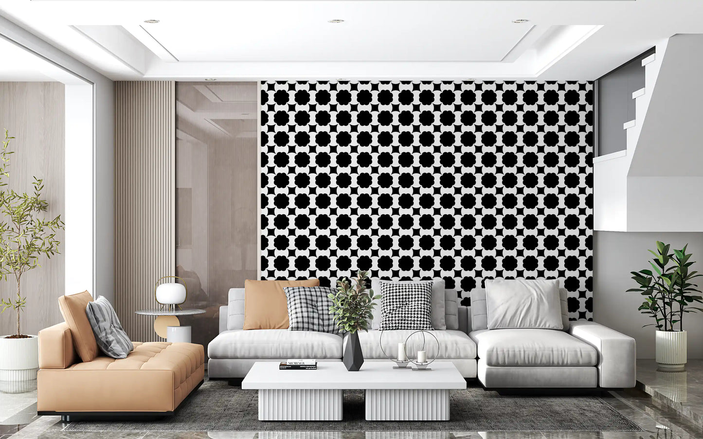 Monochrome Blumenranken Tapete