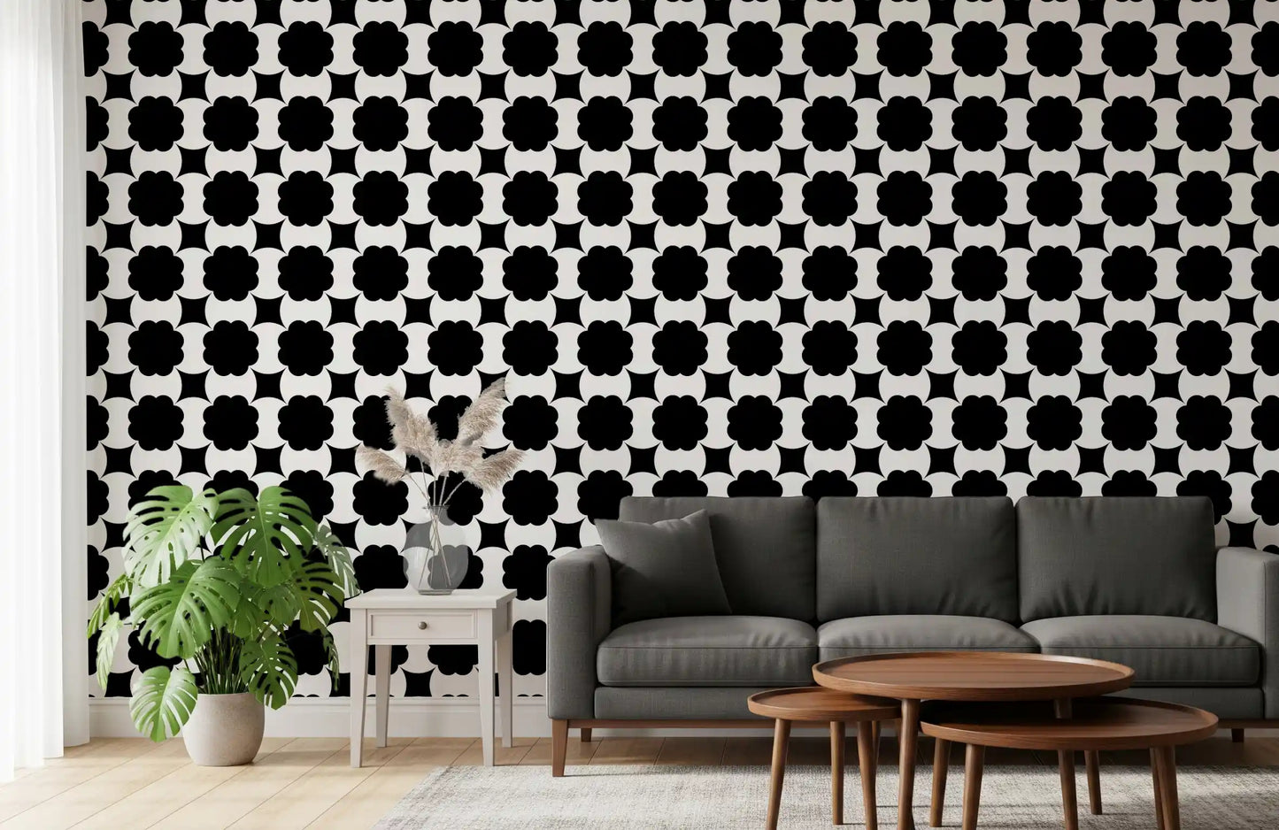 Monochrome Blumenranken Tapete
