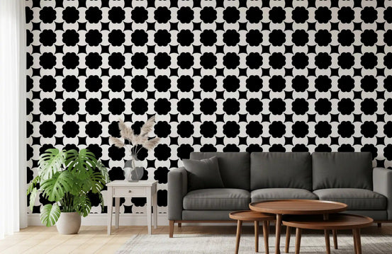 Monochrome floral lattice wallpaper makes a bold living room feature GD11728
